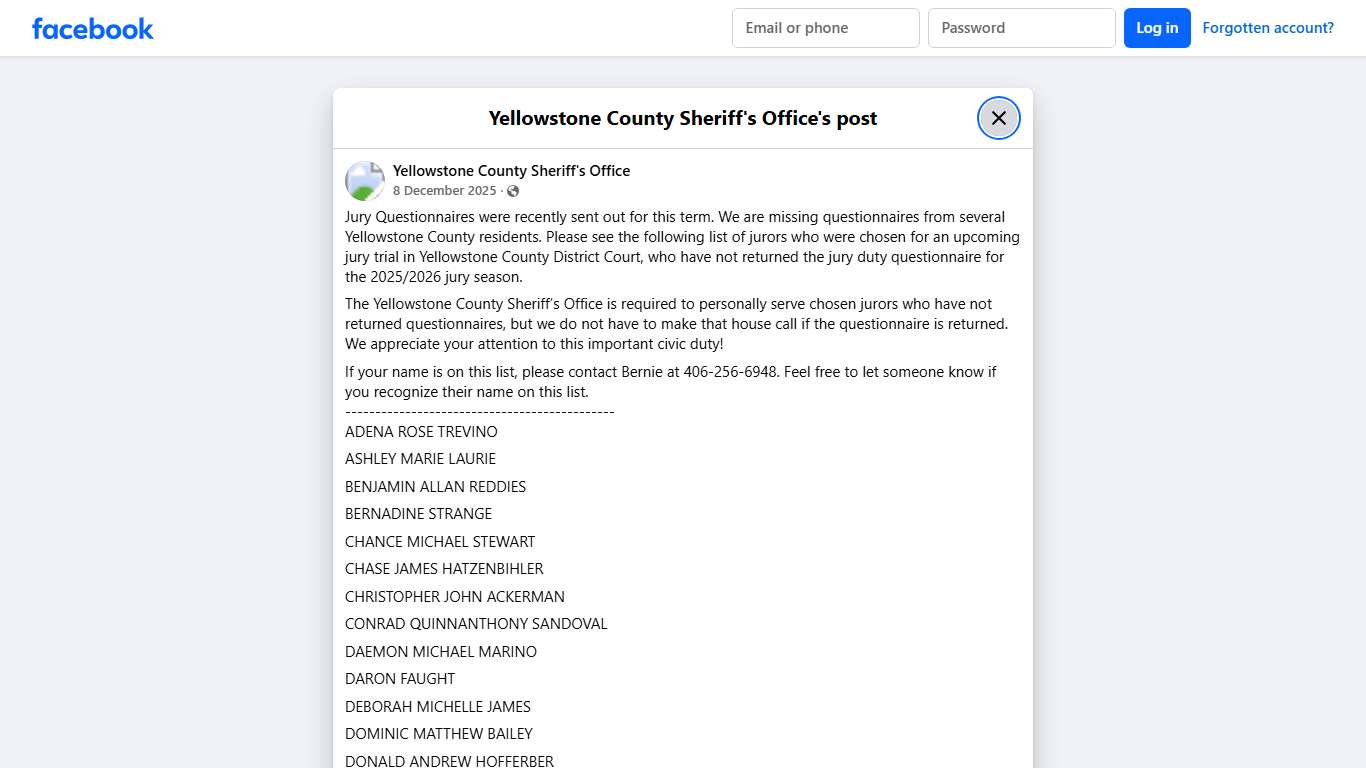 Jury Questionnaires... - Yellowstone County Sheriff's Office Facebook